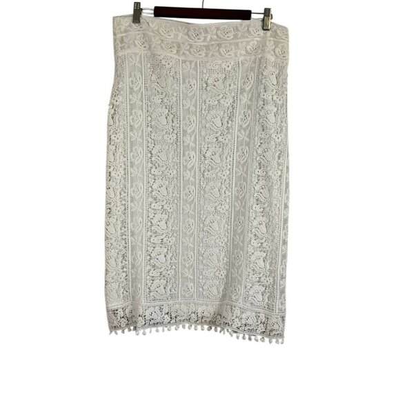 Ariat Coastal Floral Midi Skirt 10 White Eyelet Lace Dainty Romantic Western 80s - Picture 1 of 10